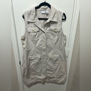 Sonoma Khaki Utility Safari Style Dress Sleeveless Size XL 100% Cotton
